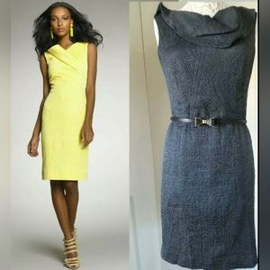 □$2000 NEW OSCAR DE LA RENTA CHARCOAL SILK TULIP COLLAR RUNWAY DRESS US 12